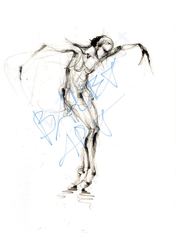 Drawing of Male Dancer Modern Dance Original Pencil Drawing Figure