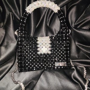 SERAPHİNE | Elegant Black Crystal Evening Purse,Beaded Evening Bag,Handmade Beaded Bag,Crystal Beaded Bag,Handmade Beaded Purse, Custom Bag
