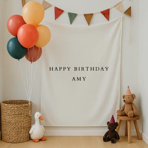 Bandiera personalizzata con nome di compleanno, striscione di compleanno, striscione di compleanno personalizzato, cartello in tessuto, cartello di compleanno in tessuto, arte murale boho di compleanno, lino