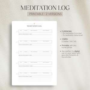 Afdrukbaar meditatielogboek: mindfulness-tracker, dagelijkse reflectie (pdf)