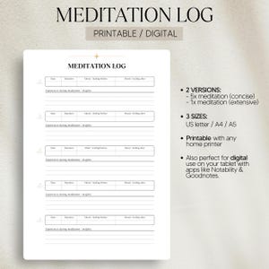 Meditation log, printable meditation log, digital meditation log, mindfulness tracker, daily reflection journal, stress relief, self-care