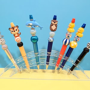 ビーズ細工の動物ペン - カバ、トラ、シャチ、カワウソ、アヒル - 動物ファンへのギフト - 新学期用ペン