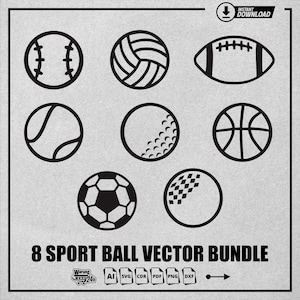 Sports Ball Bundle SVG Files | Football | Volleyball | Basketball | Soccer ball | 8 Ball | Baseball Silhouette Cut Files | Sports Clip Art