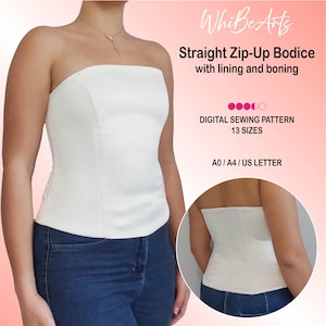 Zip-Up Corset Bodice with Boning and Princess Seams, Wedding Dress Top, PDF Sewing Pattern, 13 sizes, With Instructions
