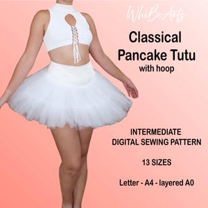 Klassisches Pfannkuchen-Tutu mit Hoop PDF-Schnittmuster für Erwachsene, 13 Größen, fortgeschrittene Anfänger, inklusive Anleitung