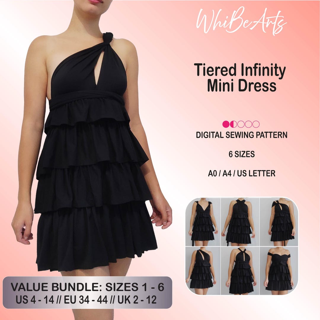Tiered Infinity Mini Dress, Sizes 1 - 6, Beginner Adult PDF Sewing ...