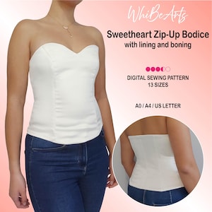 Sweetheart Zip-Up Corset Bodice with Boning and Princess Seams, Wedding Dress Top, PDF Sewing Pattern, 13 sizes, Instructions