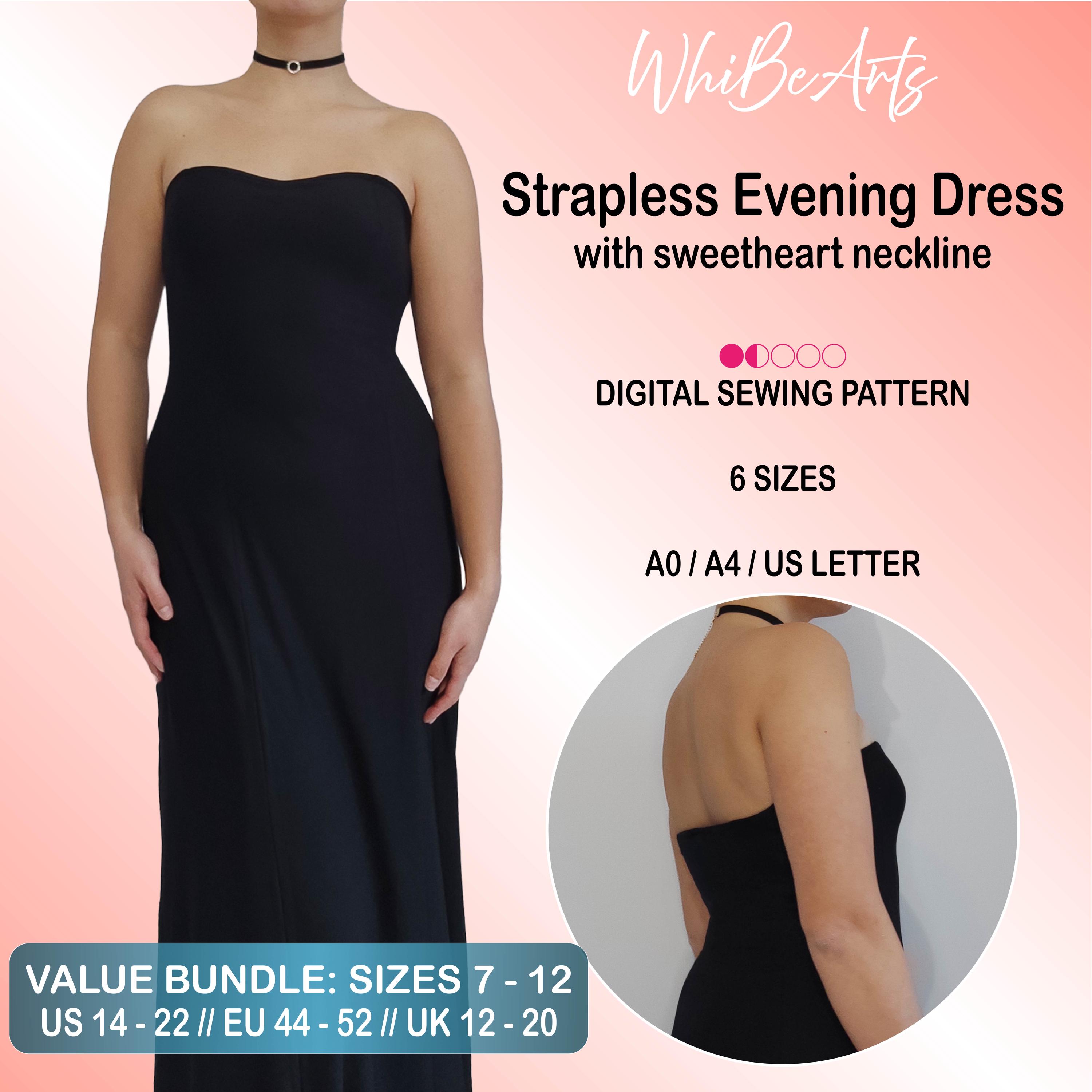 Floor Length Strapless Evening Dress With Sweetheart Neckline, Sizes 7 -  12, Beginner Adult PDF Sewing Pattern, Instructions Included - Etsy