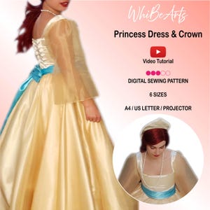 Princess Dress and Crown PDF Sewing Pattern Bundle, Instructions and Video Tutorial