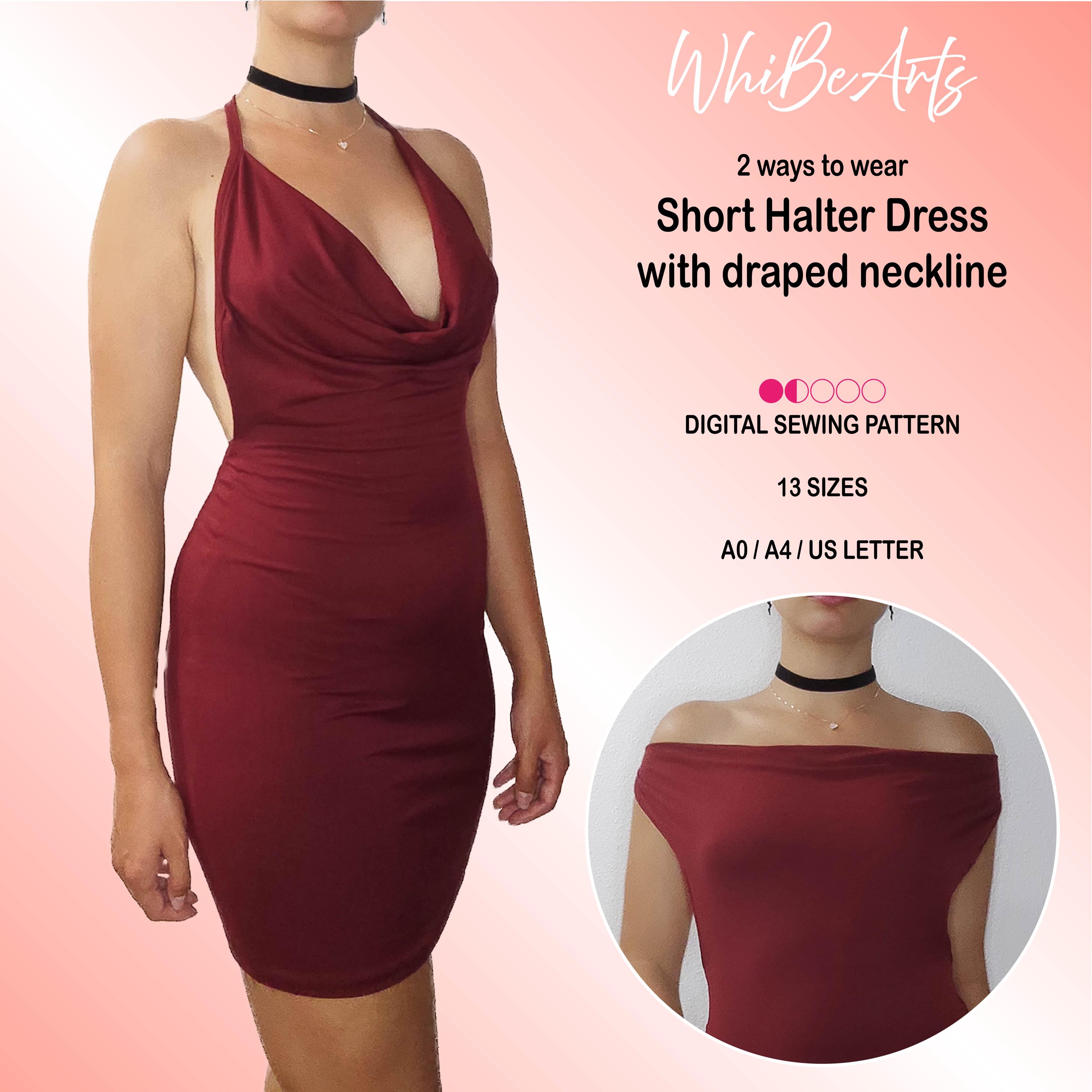 Short Halter Dress With Draped Neckline PDF Sewing Pattern: Multiple Ways  to Wear, Beginner Adult, 13 Sizes, With Instructions - Etsy