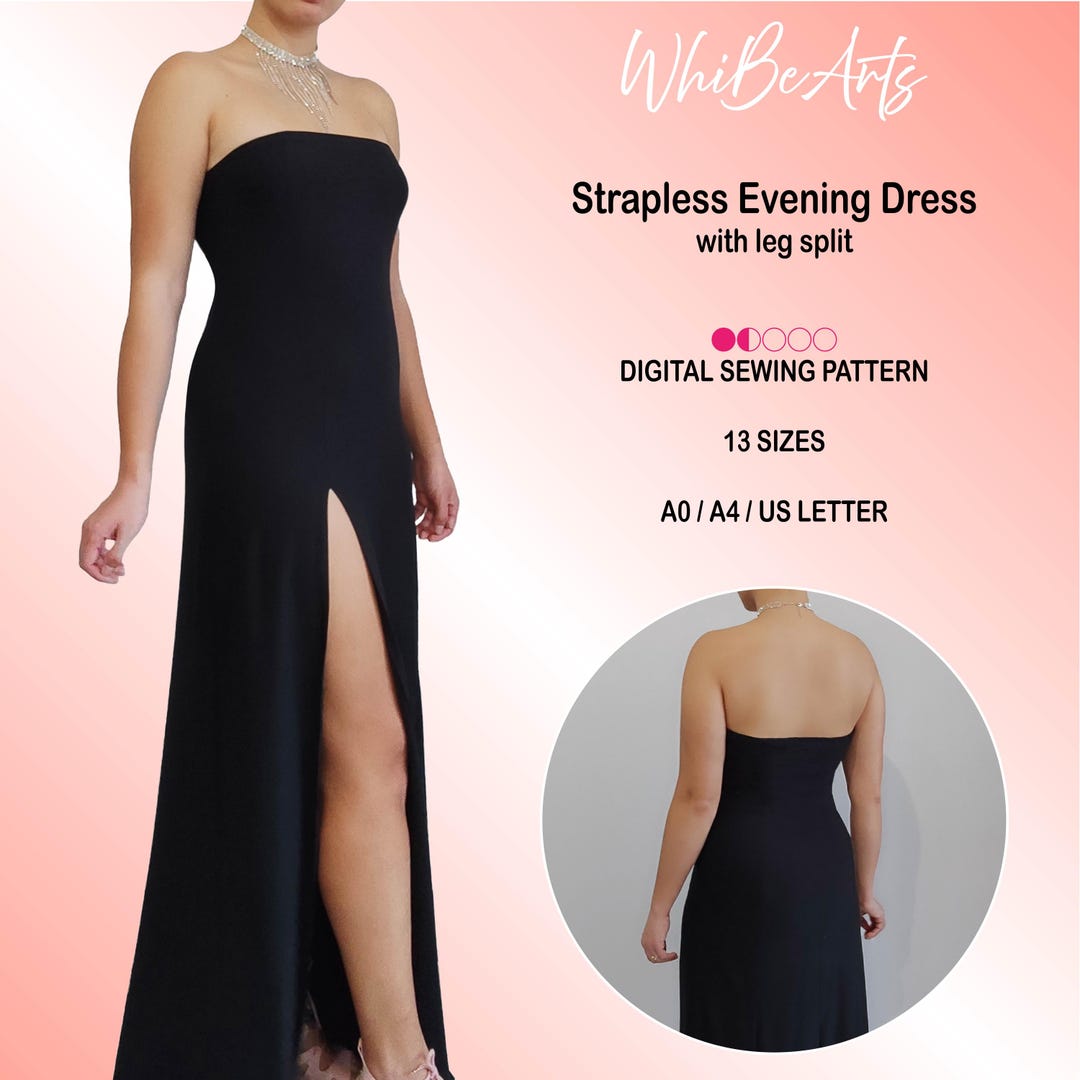 Robe de soirée longue sans bretelles avec fente sur les jambes