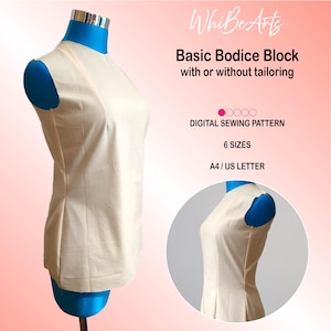 Female Basic Bodice Block for Adults, PDF Sewing Pattern, 6 sizes, Instructions in Description