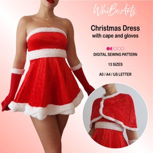 Christmas Dress with Gloves and Cape Adult PDF Sewing Pattern, With Instructions, 13 sizes