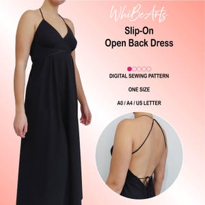 Slip-On Low Open Back Bias Cut Kleid mit Spaghetti-Trägern, Anfänger Erwachsene PDF Schnittmuster, Einheitsgröße, mit Anleitung