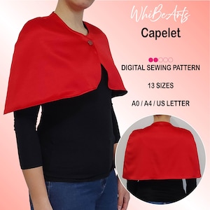 Easy Capelet Adult PDF Sewing Pattern, Short Hoodless Cape, 13 sizes, With Instructions