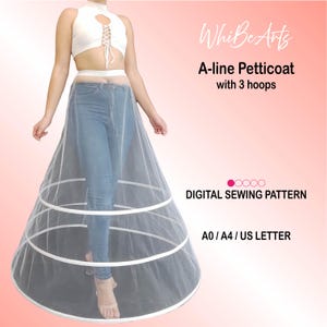 A-line Trapeze Petticoat with 3 Hoops, Adult PDF Easy Sewing Pattern, 4 sizes, Beginner, With Instructions