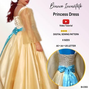 Princess Dress with Long Sleeves and Corset Back Cosplay Pattern, PDF Sewing Pattern, 6 Sizes, With Instructions, Video Tutorial