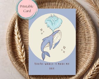 PRINTABLE Funny Pun Thank You Card  You’re Whale-y Made My Day Thank You Card Digital Download Greeting Card Print at Home