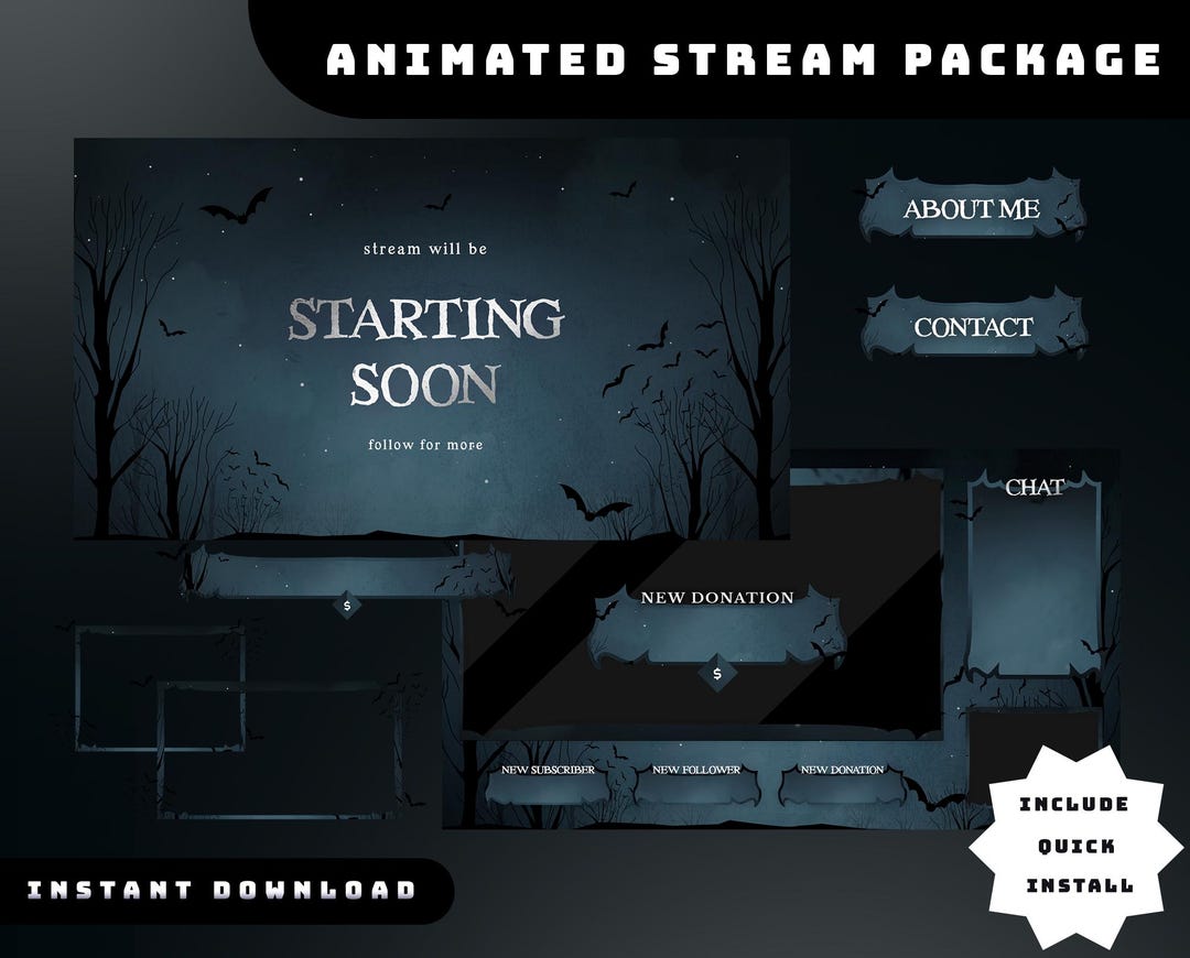 Eerie Nightfall Animated Stream Overlay Package, Horror Twitch Overlay ...