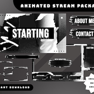 Mono Glitch Animated Stream Overlay Package, Black And White Stream Package, Urban Stream Graphic, Bold Streamer Pack, Minimal Grunge Design