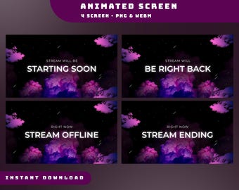Dreamy Clouds Animated Stream Screen Overlay Package, Galaxy Overlay, Nebula Twtch Screen, Purple Pink Aesthetic, Cosmic Clouds Design