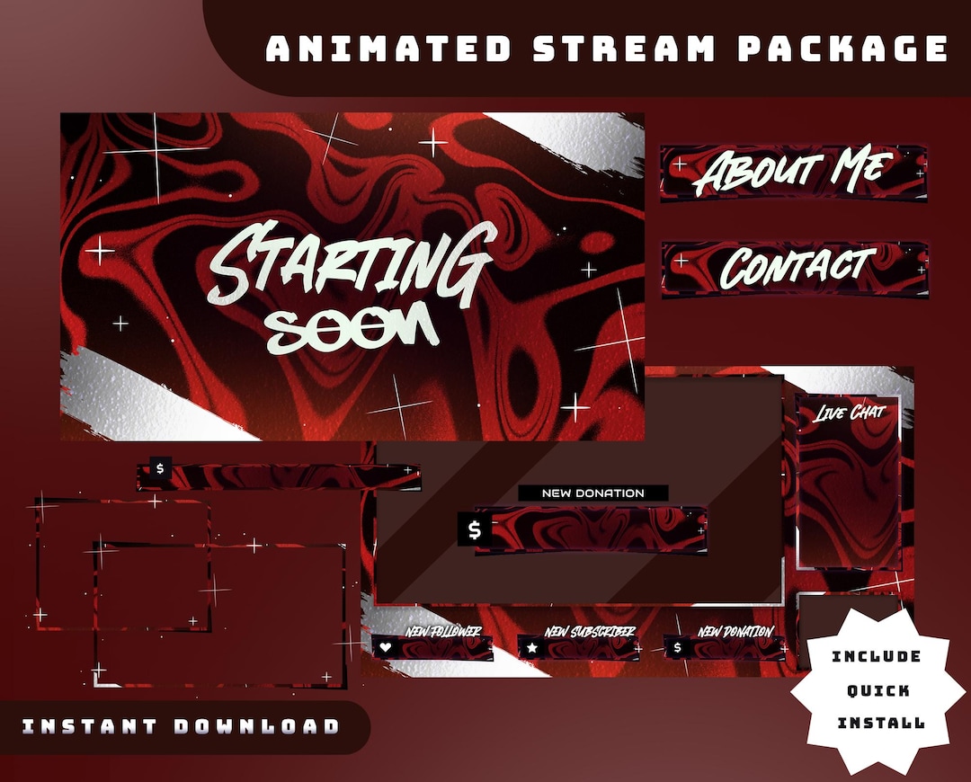 Scarlet Vortex Animated Stream Overlay Package, Red White Twitch Color ...