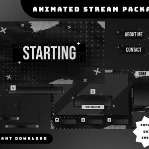 Pixel Noir Animated Stream Overlay Package, Black And White Overlay, Geometric Twitch Overlay, Animated Grunge Overlay, Twitch Overlay Dark