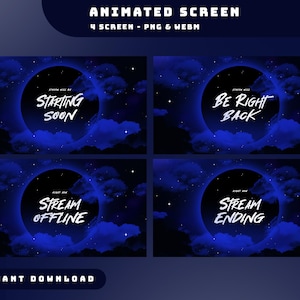 Blue Nebula Animated Stream Screen Overlay Package, Blue Cloud Screen Overlay, Moon Theme Stream, Night Sky Overlay, Dark Theme Stream Asset