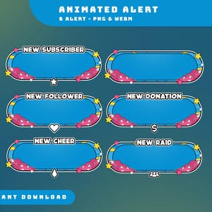 Bubble Pop Animated Stream Alert Overlay Package, Colorfull Aesthetic Streaming Alerts, Blue Gaming Overlay, Pop Art Stream Animated Alert