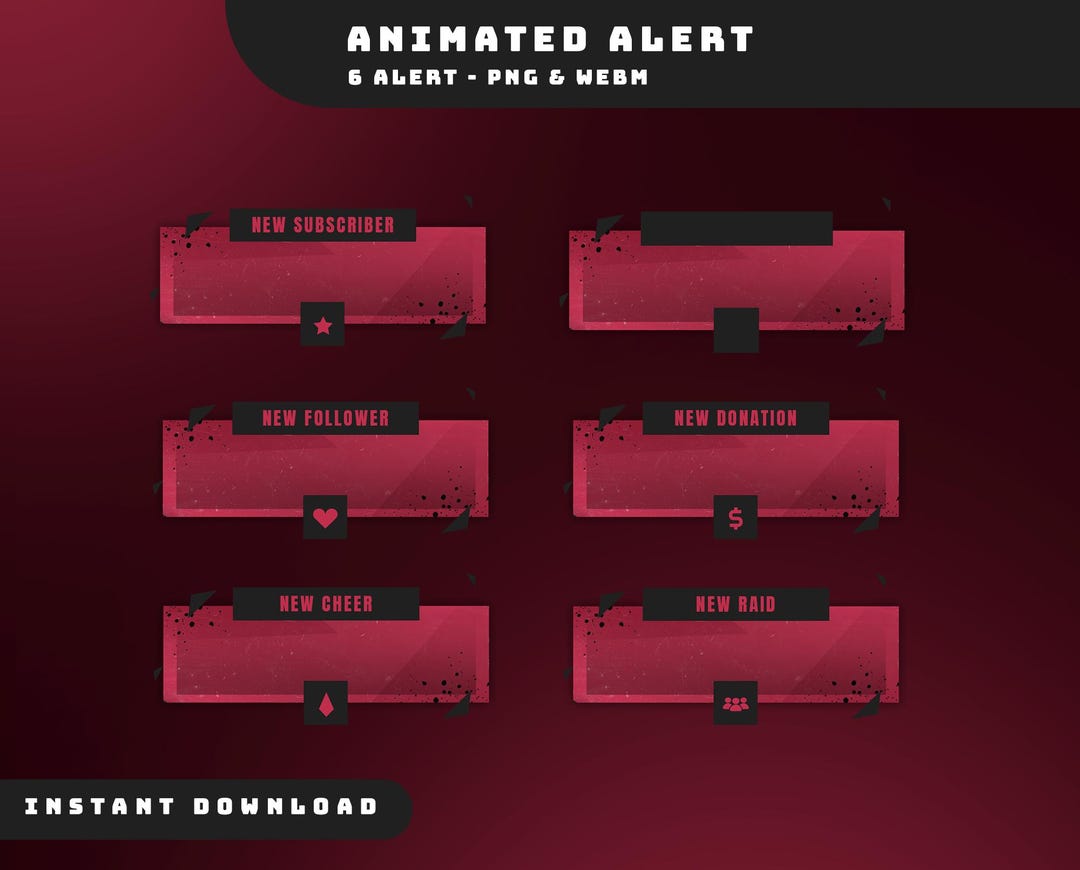 Red Bound Animated Stream Alert Overlay Package, Streamer Alerts Red ...