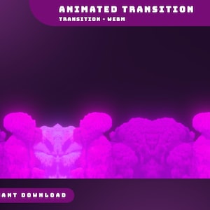 May include: A digital graphic with a dark purple background and a vibrant pink animated cloud-like design at the bottom. The text "ANIMATED TRANSITION" and "TRANSITION - WEBM" are at the top. The words "INSTANT DOWNLOAD" are at the bottom.