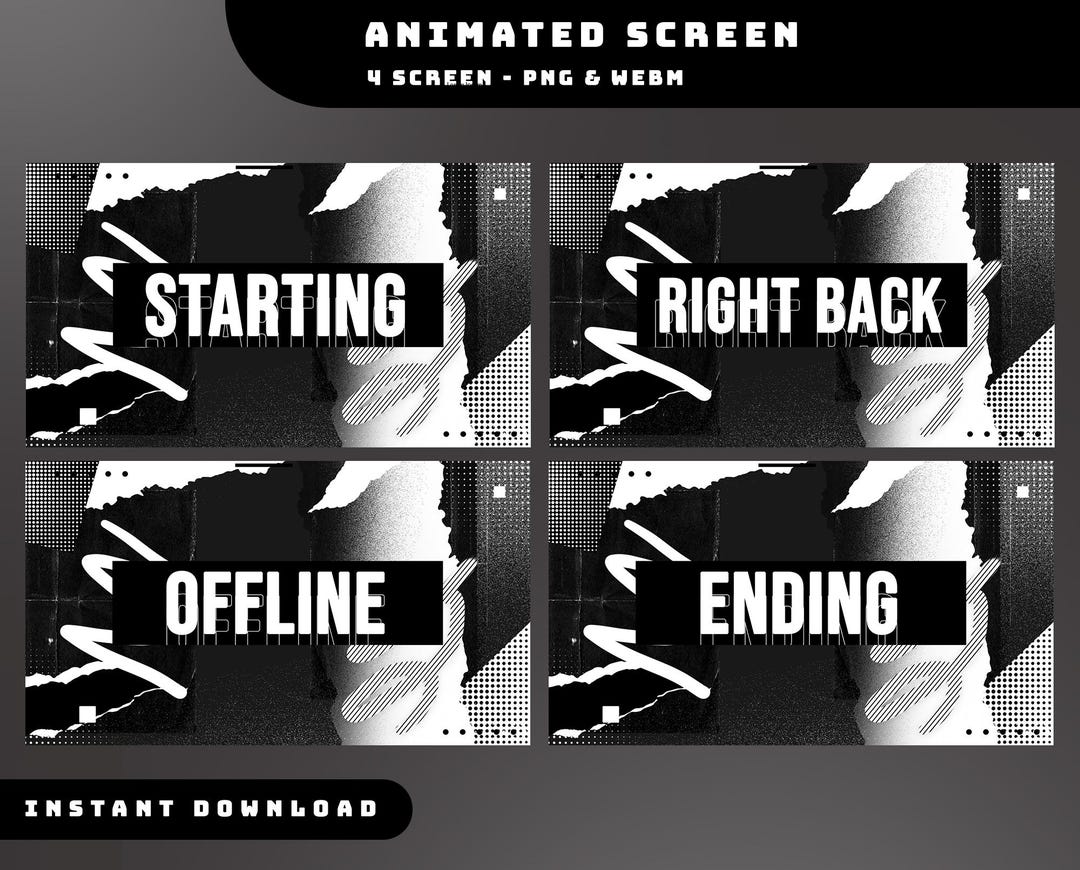 Mono Glitch Animated Stream Screen Overlay Package, Stream Overlay ...