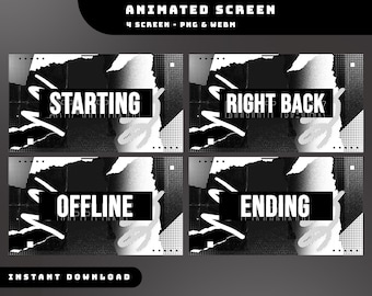 Mono Glitch Animated Stream Screen Overlay Package, Stream Overlay Black and White Animated Screen, Twitch Overlay Bold, Streamer Tools