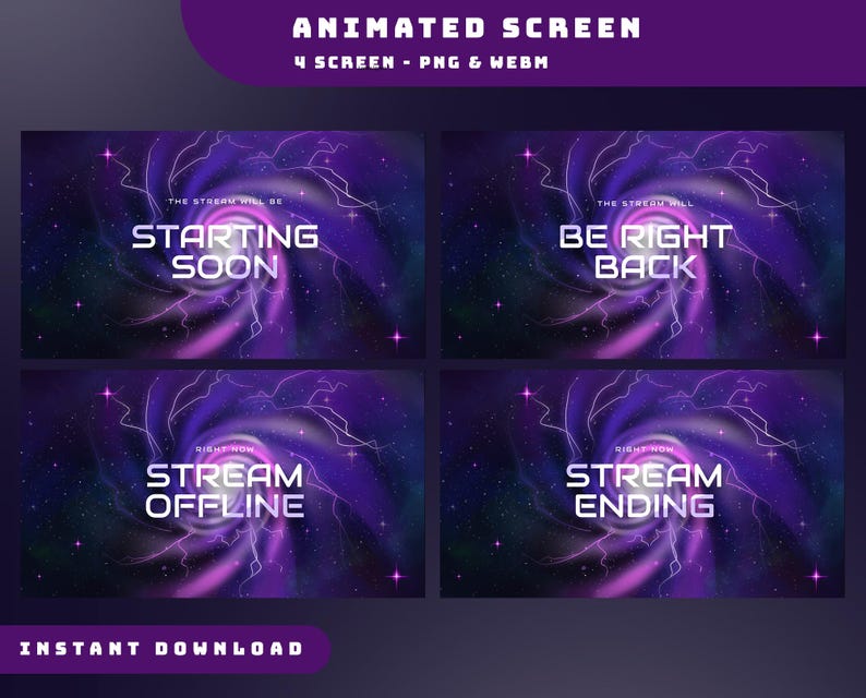 Neon Scifi Animated Stream Screen Overlay Package, Purple Stream Screen ...