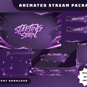 Ultraviolet Burst Animated Stream Overlay Package, Purple Neon Overlay ...