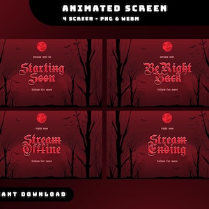 Bloodmoon Forest Animated Stream Screen Overlay Package, Horror Stream Screen, Gothic Overlay, Spooky Twitch Screens, Dark Red Halloween