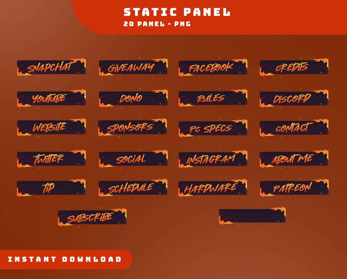Burning Vortex Static Panel Stream Overlay Package, Orange Twitch Panel ...