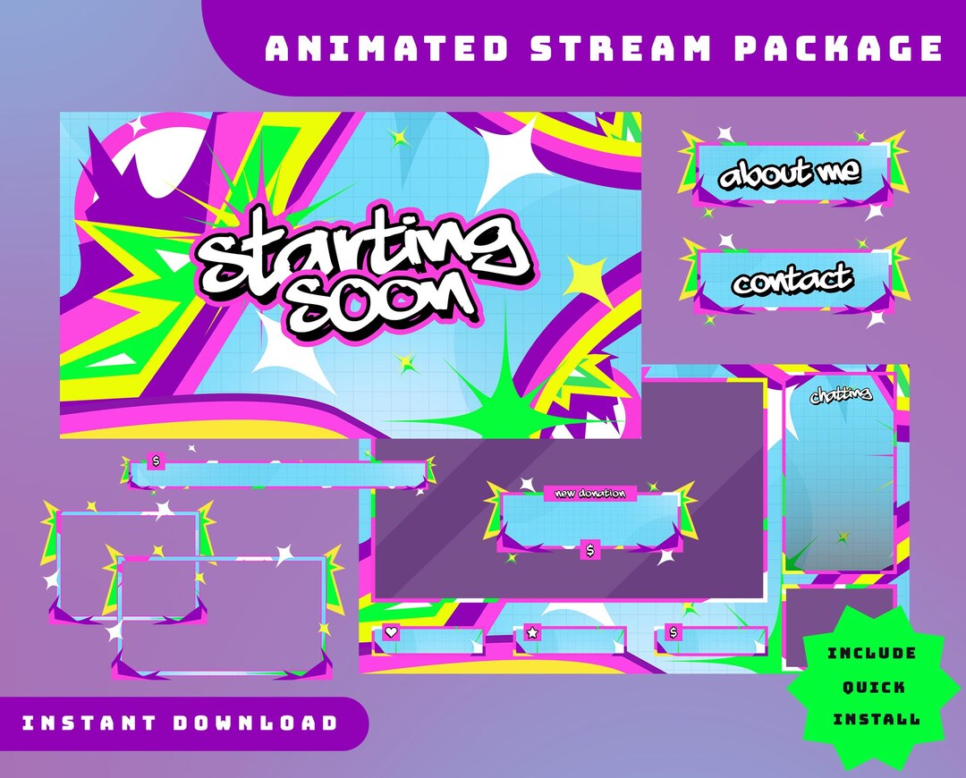 Funimate Overlay Colorful Animated Stream Overlay Package, Comic Stream Overlay, Arcade ...