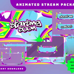 Colorful Animated Stream Overlay Package, Comic Stream Overlay, Arcade Twitch Overlay, Street Art Screen, Color Blast, Cartoon Aesthetic