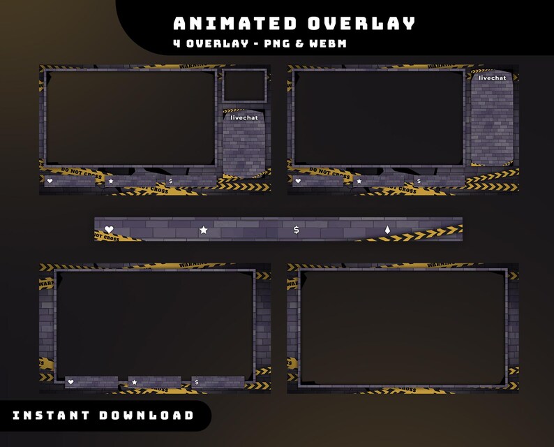 Overlay Camera Warning Wall Crash Animated Stream Overlay Package, Do Not Cross Overlay, Dark ...