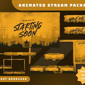 Saffron City Animated Stream Overlay Package, Ink Brush Design Stream Package, Golden Theme Gaming Setup, Tori Gate Japan, Webcam, Label
