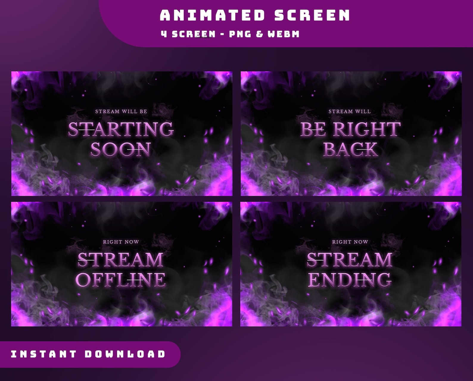 Glitch Flare Animated Stream Overlay Package, Purple Animated Overlay ...