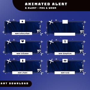 Blue Euphoria Animated Stream Alert Overlay Package, Blue Aesthetic Streaming Alerts, Dark Blue Gaming Overlay, Minimalist Stream Alerts