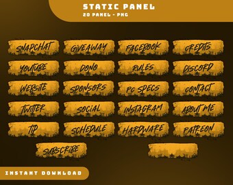Saffron City Static Panel Stream Overlay Package, Ink Art Stream Panels, Yellow Theme Streamer Design, Panel Design, Modern Aesthetic Stream