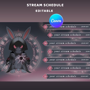 Abyss Bunny Stream Schedule Overlay Package, Stream Schedule Twitch, Dark Occult, Bunny Arcane Magic, Summoning Circle, Gray Pink Overlay