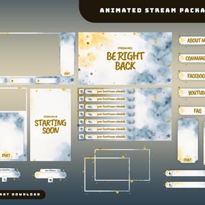 Nocturne Clouds geanimeerd stroomoverlay-pakket, Tiktok-overlay, aquarel luchtoverlay, sterrenhemel stream-overlay, pastelkleurige wolkenoverlay