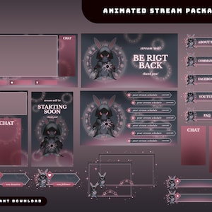 Abyss Bunny Animated Stream Overlay Package, Tiktok Overlay, Schedule Dark Occult Overlay, Mystical Character, Gray Pink Gothic Bunny Twitch