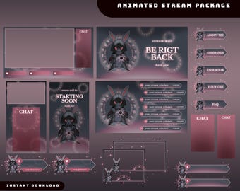 Abyss Bunny Animated Stream Overlay Package, Tiktok Overlay, Schedule Dark Occult Overlay, Mystical Character, Gray Pink Gothic Bunny Twitch