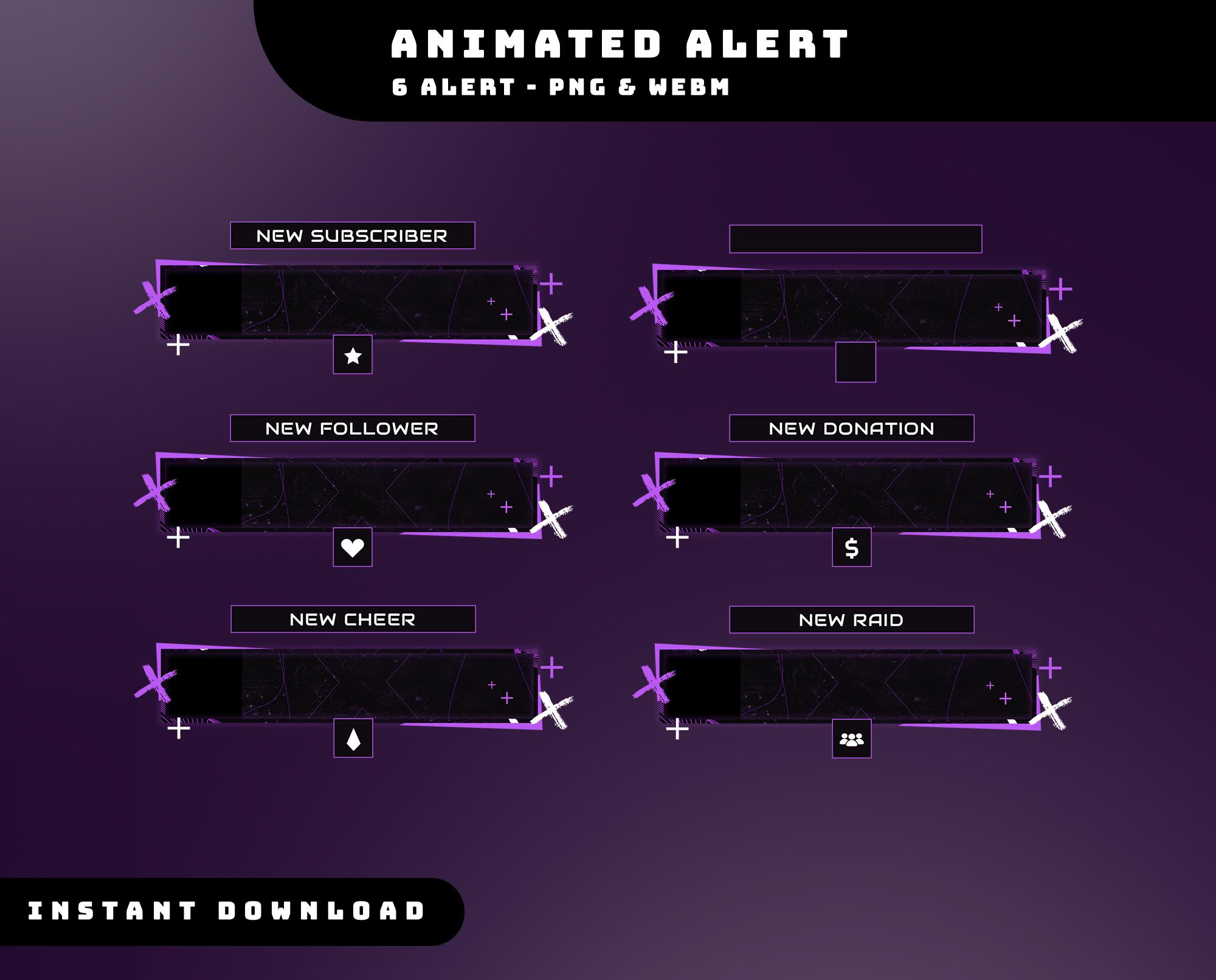 Purple Flux Animated Stream Alert Overlay Package, Purple Twitch ...