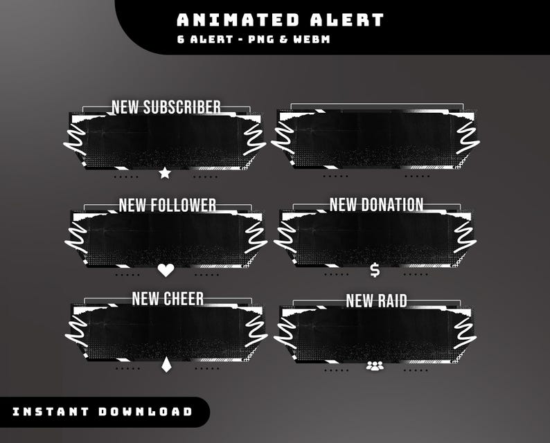 Mono Glitch Animated Stream Alert Overlay Package, Glitch Streaming ...